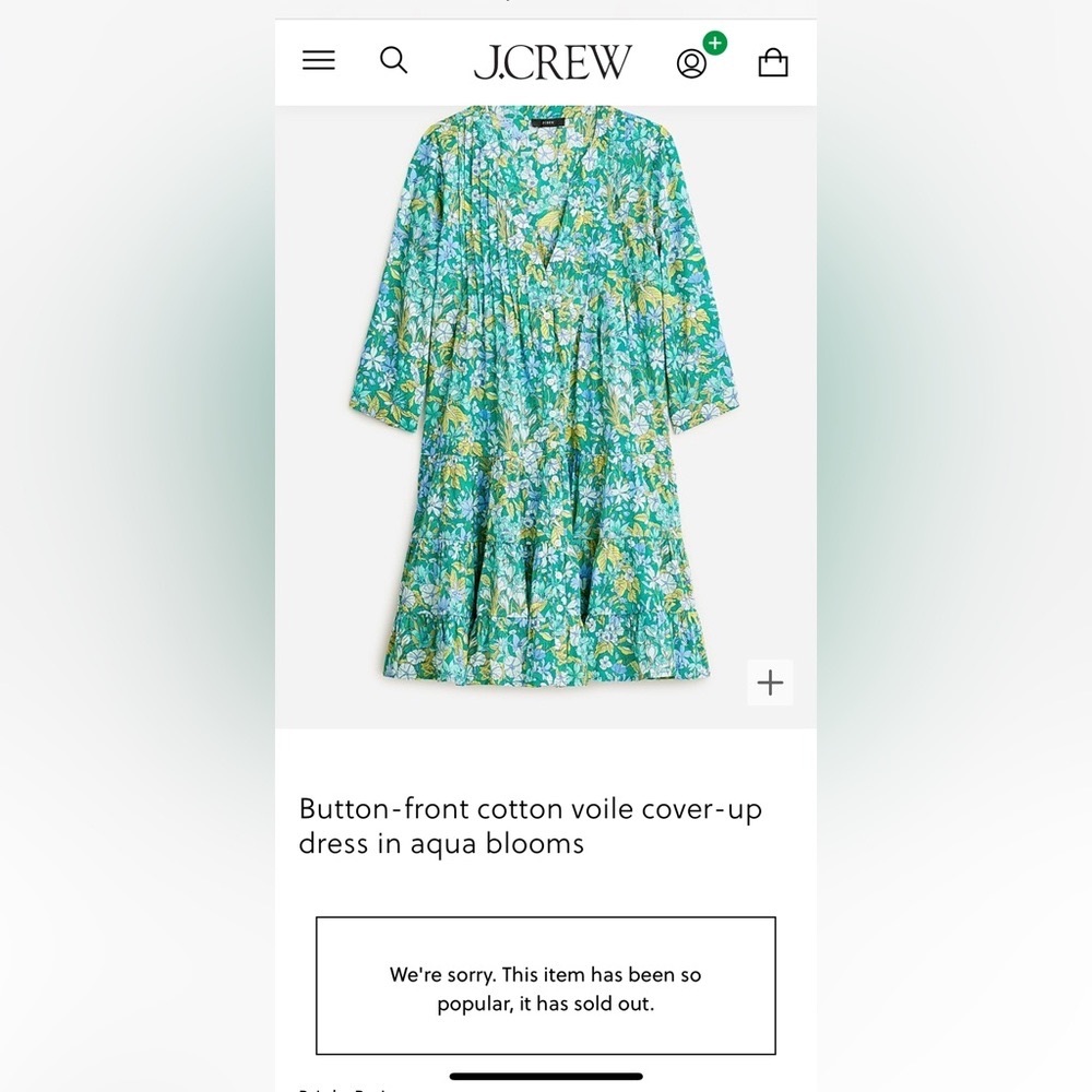 NWOT JCrew Cotton Voile floral cover up dress Large Sold Out!